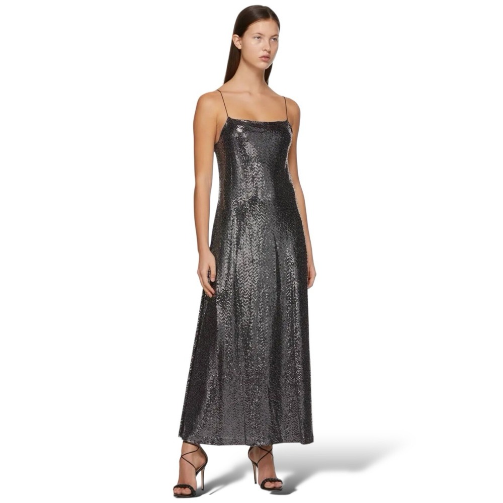 Rosetta Getty Paillette Silver Maxi Slip Dress Metallic Sequin Medium